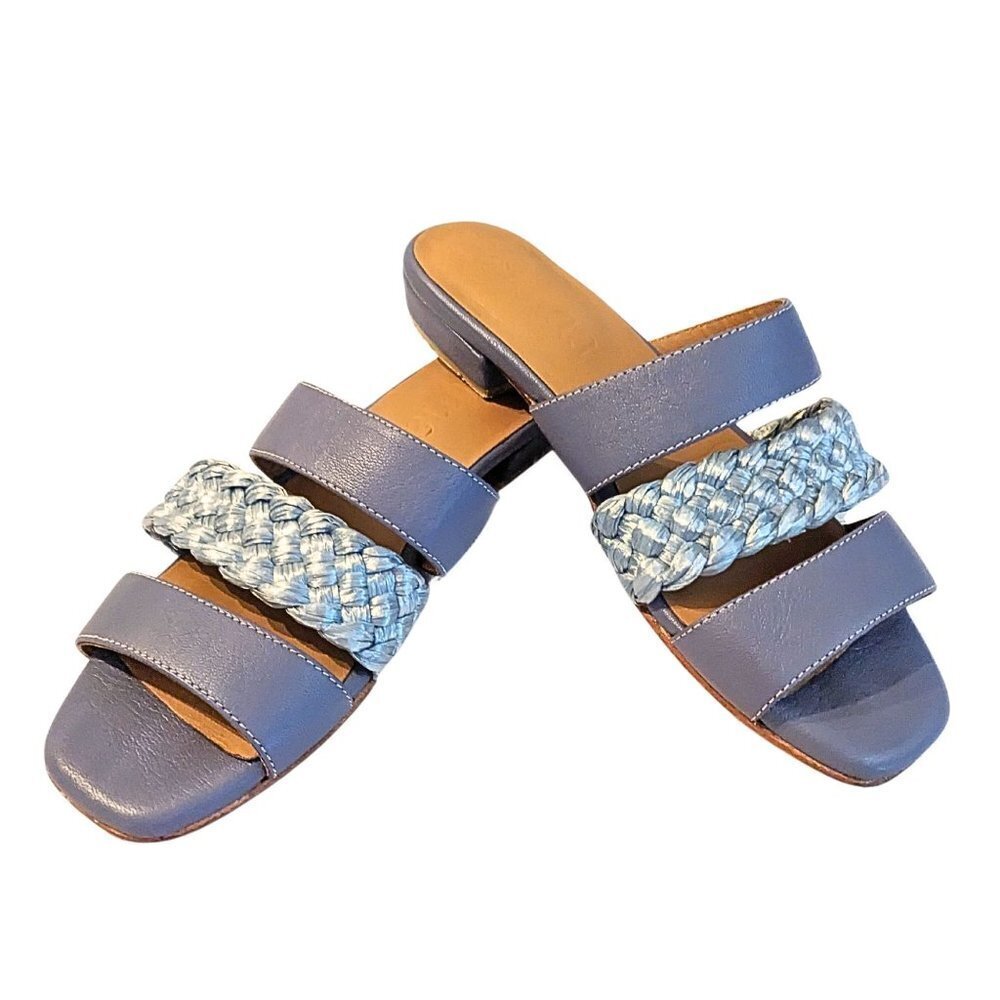 BEKLINA Hydrangea Blue Braided Sandal Flats Size 8.5